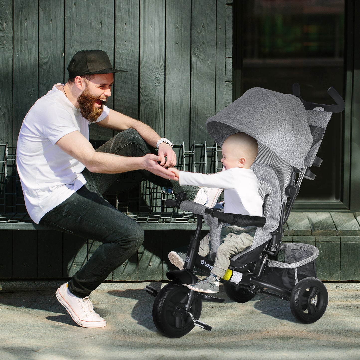 4 in 1 Kids Trike Push Bike with Push Handle and Canopy for 1-5 Years in Grey | HOMCOM-8