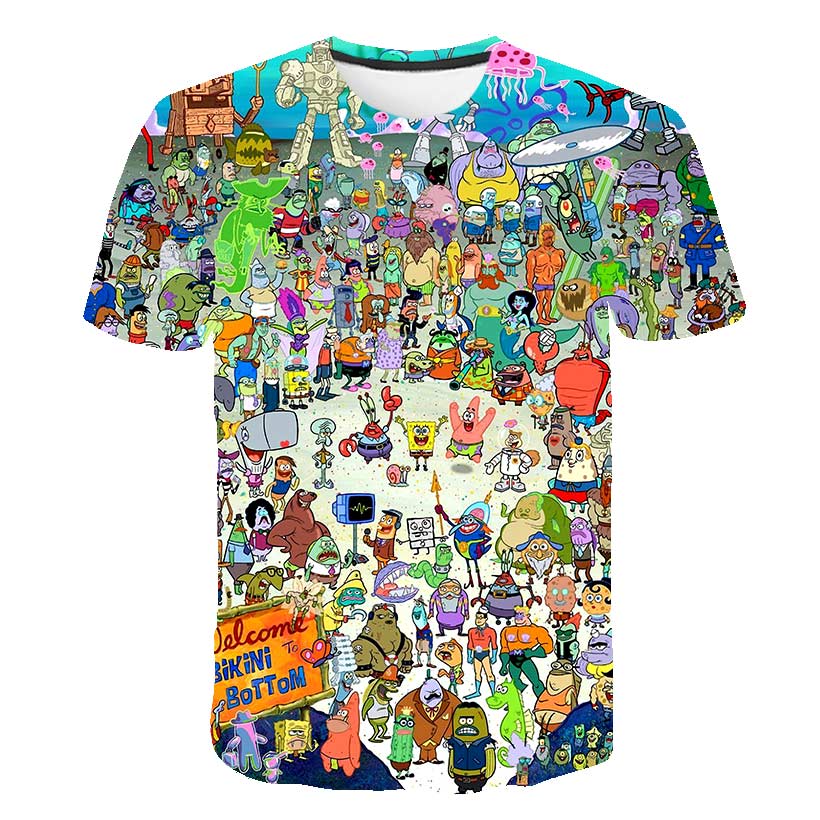 spongebob squarepants casual men's t-shirts, 3D printed t-shirts, casual cartoon fashion t-shirts, men and women-4