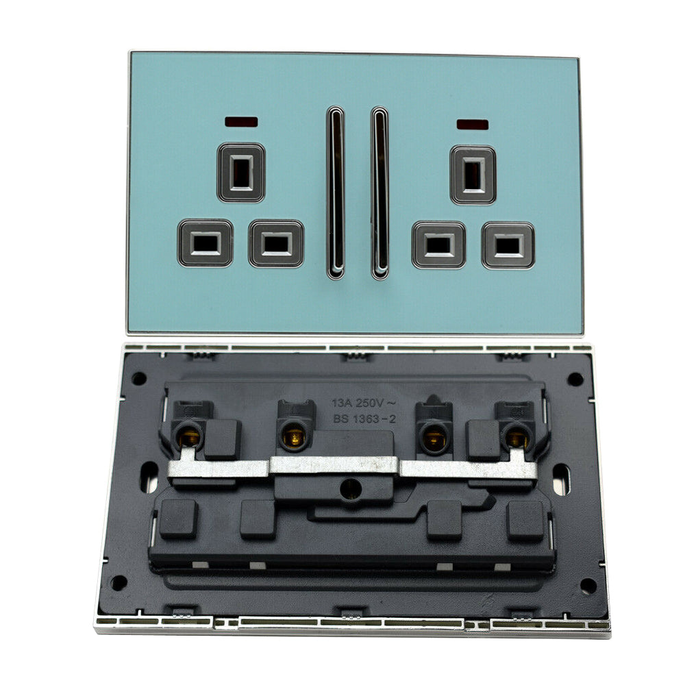 Decorative Blue Glossy Main Plug Sockets Full Range Satin Gold Inserts UK~2307-3