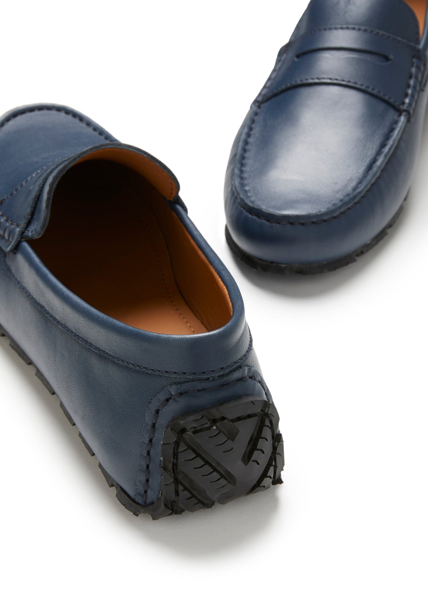 Tyre Sole Penny Driving Loafers, french navy leather-4