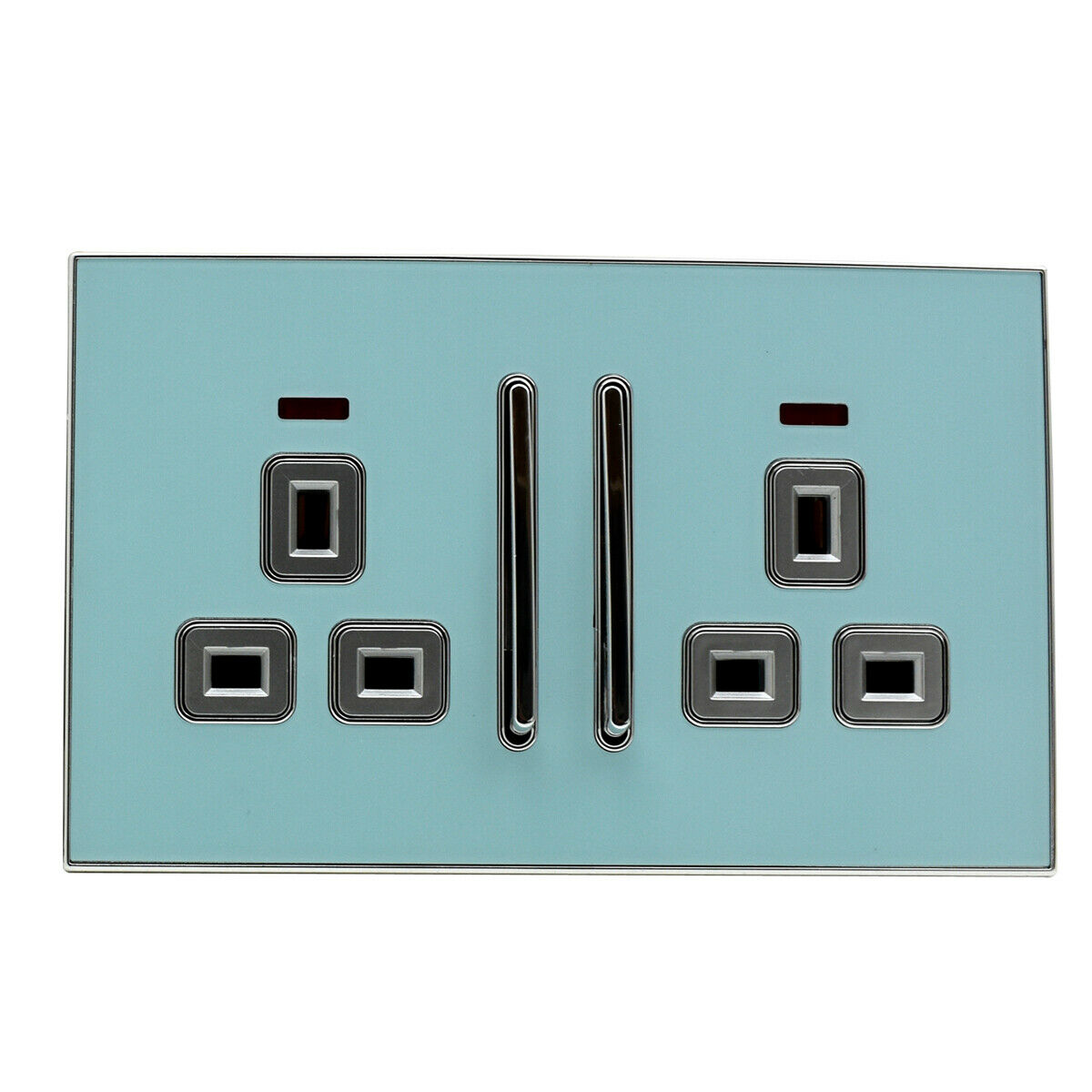 Decorative Blue Glossy Main Plug Sockets Full Range Satin Gold Inserts UK~2307-2