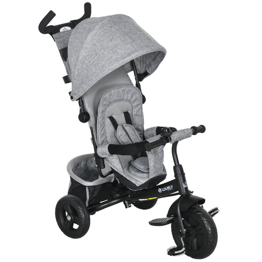 4 in 1 Kids Trike Push Bike with Push Handle and Canopy for 1-5 Years in Grey | HOMCOM-0