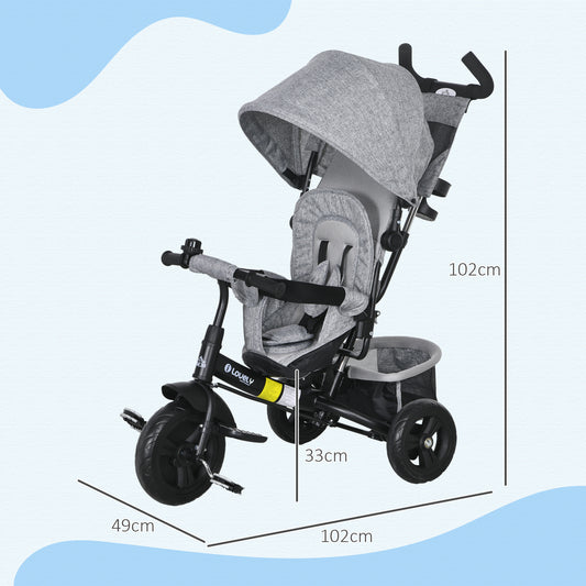 4 in 1 Kids Trike Push Bike with Push Handle and Canopy for 1-5 Years in Grey | HOMCOM-1