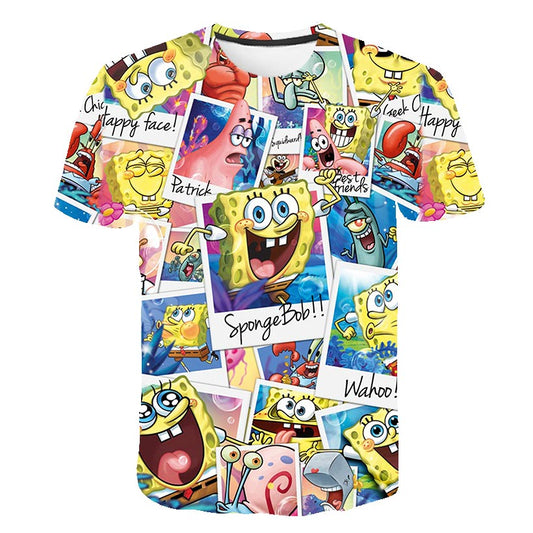 spongebob squarepants casual men's t-shirts, 3D printed t-shirts, casual cartoon fashion t-shirts, men and women-0