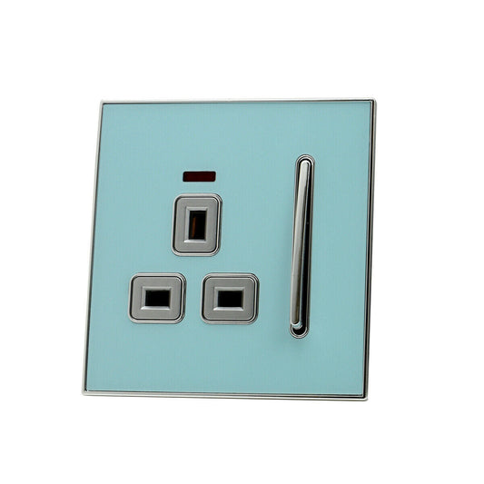 Decorative Blue Glossy Main Plug Sockets Full Range Satin Gold Inserts UK~2307-1