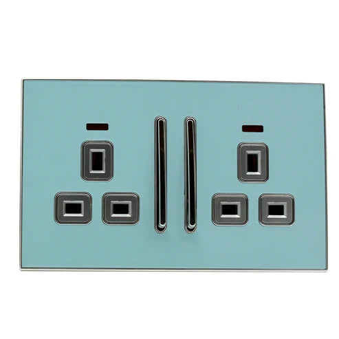 Decorative Blue Glossy Main Plug Sockets Full Range Satin Gold Inserts UK~2307-0